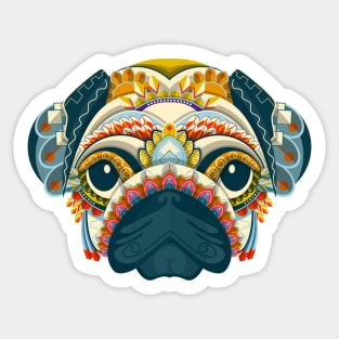 colorful pug head Sticker